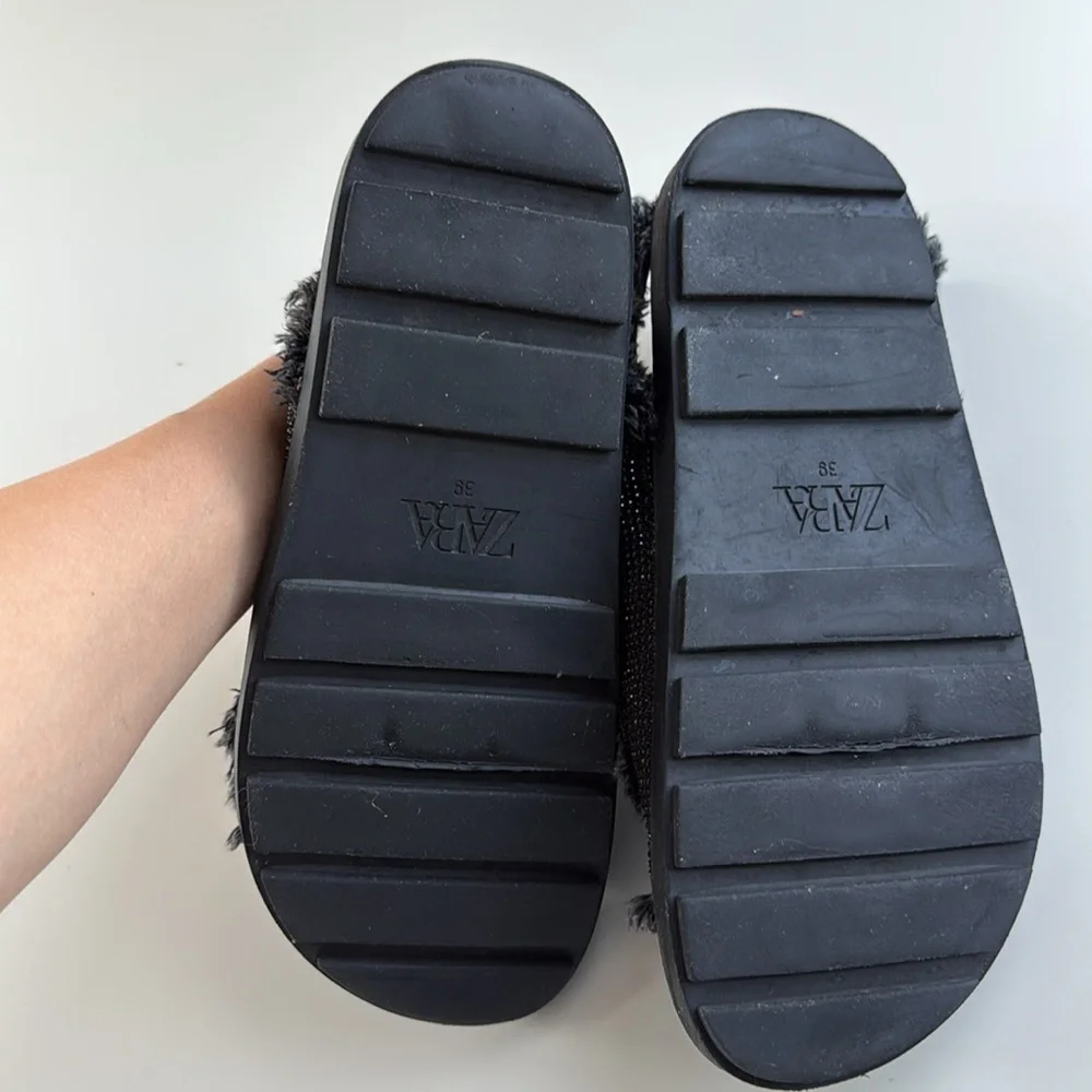 Zara Black Dad Sandals with Rhinestones – Size 39 - Picture 9 of 11